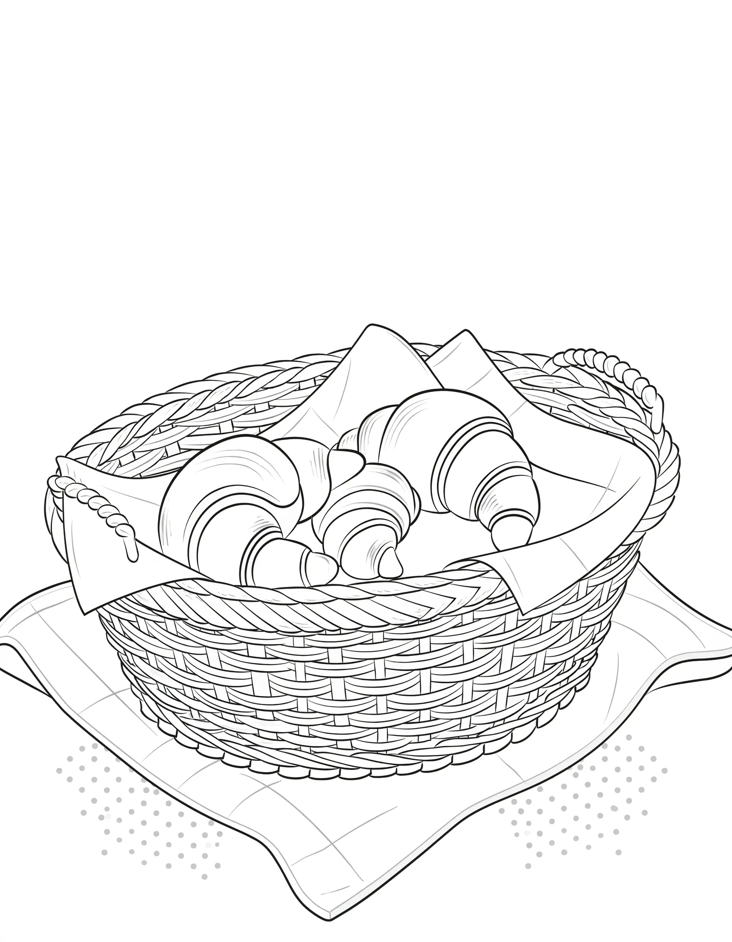 Panier de Croissants Dorés, Coloriage pâtisserie à imprimer gratuitement
